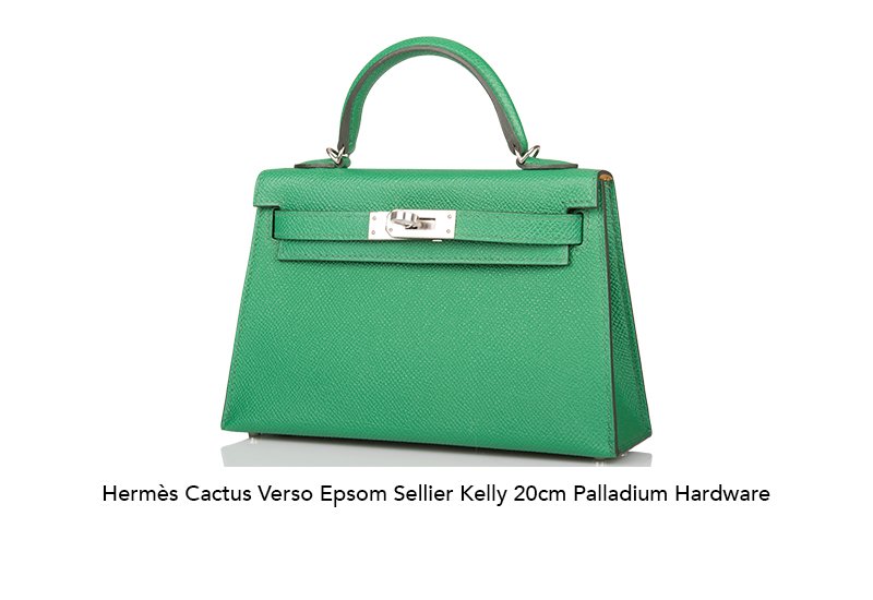 Hermes Kelly Sellier Verso 28 Vert Cypress / Vert Jade Bag Alligator  Palladium