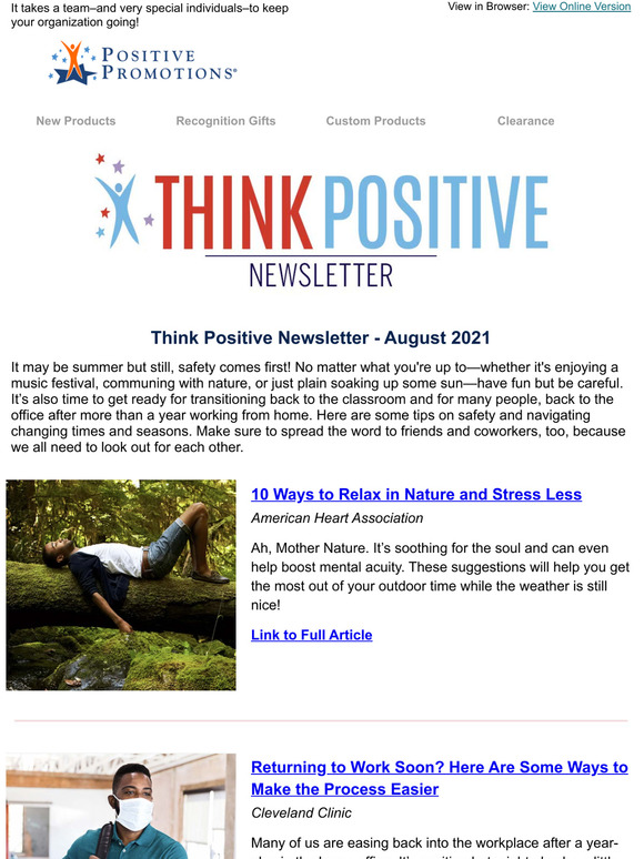 Positive Promotions: Think Positive Newsletter August 2021 - Encourage ...