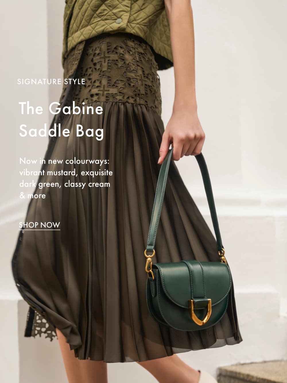 Gabine Leather Saddle Bag - Beige