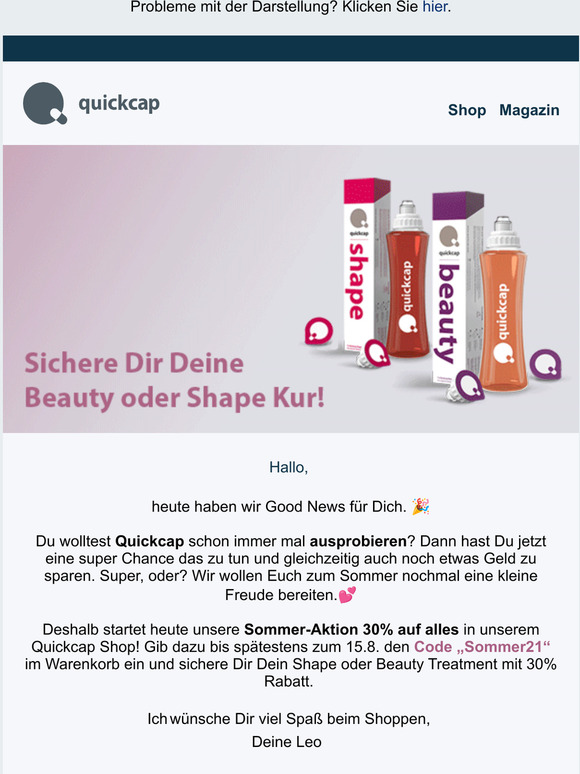  Sichere Dir 30% Rabatt auf alle Quickcap Produkte!