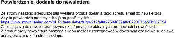 Potwierdzenie dodania do newslettera