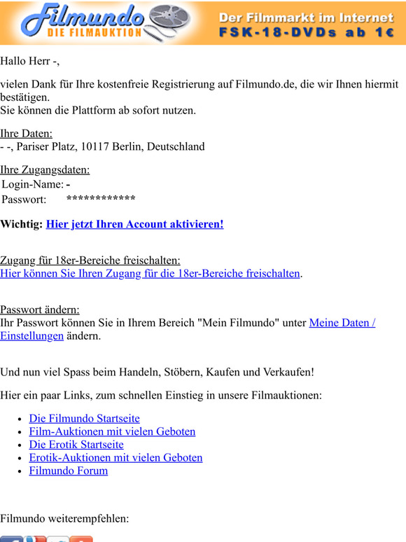 Filmundo: Registrierung