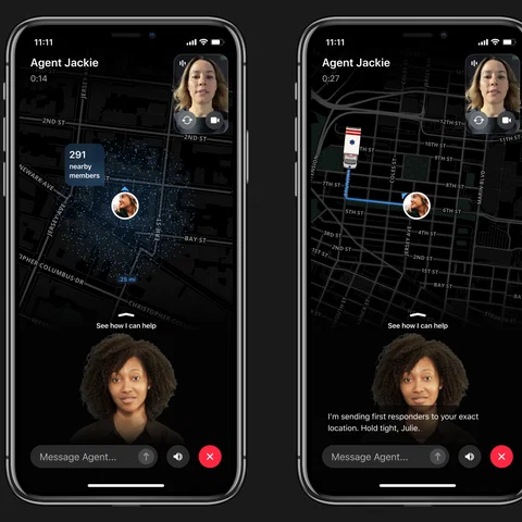 In these screenshots, the safety app Citizen shows