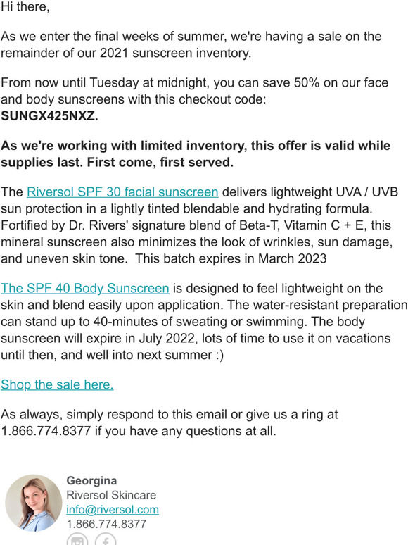 Riversol Our Biggest Sunscreen Sale... Ever Save 50 for 72 hours