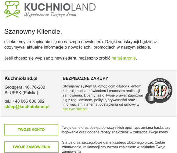 Kuchnioland.pl  Dodalimy Twj adres e-mail do newslettera