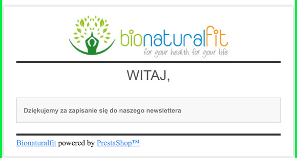 [Bionaturalfit] Potwierdzenie newslettera