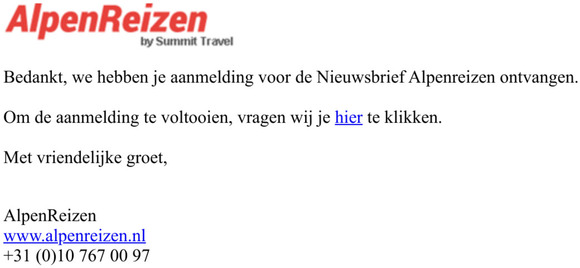 Aanmelding Nieuwsbrief Alpenreizen