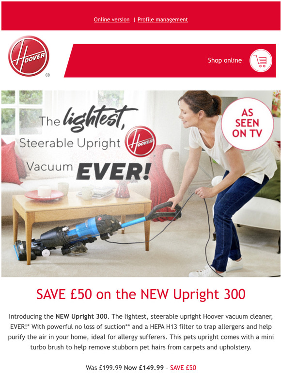 Hoover UK 50 OFF NEW Upright 300 As Seen On TV Milled