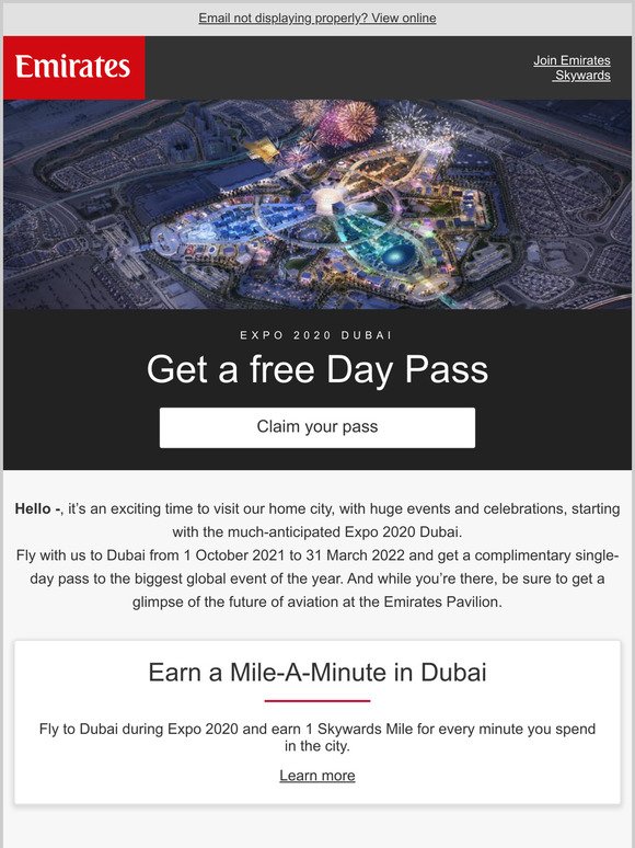 Claim your complimentary Emirates Expo Day Pass