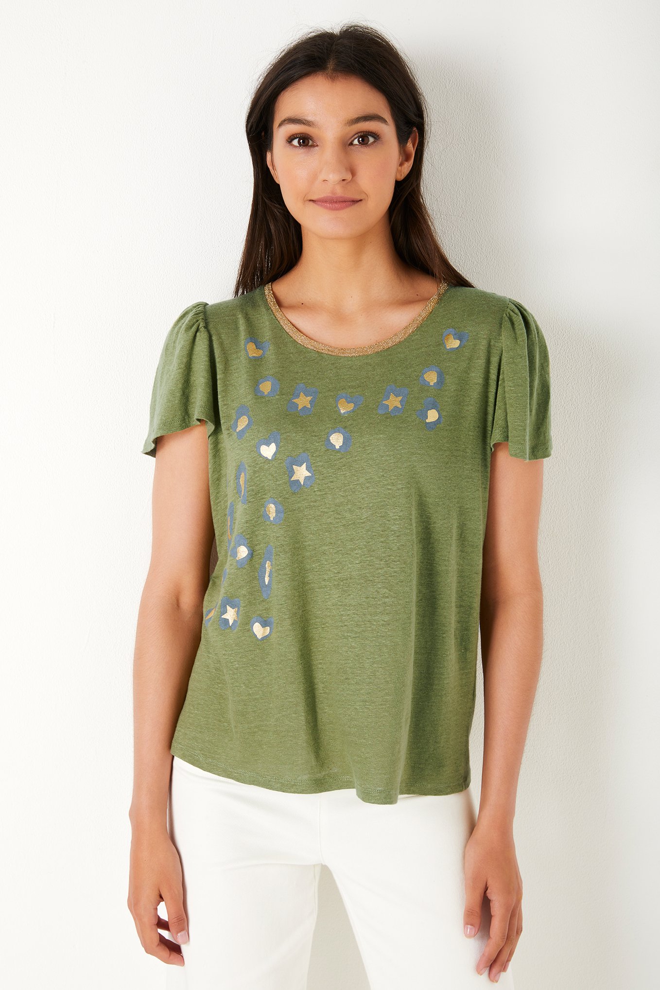 Lily Leopard Foil Print Tee - Khaki