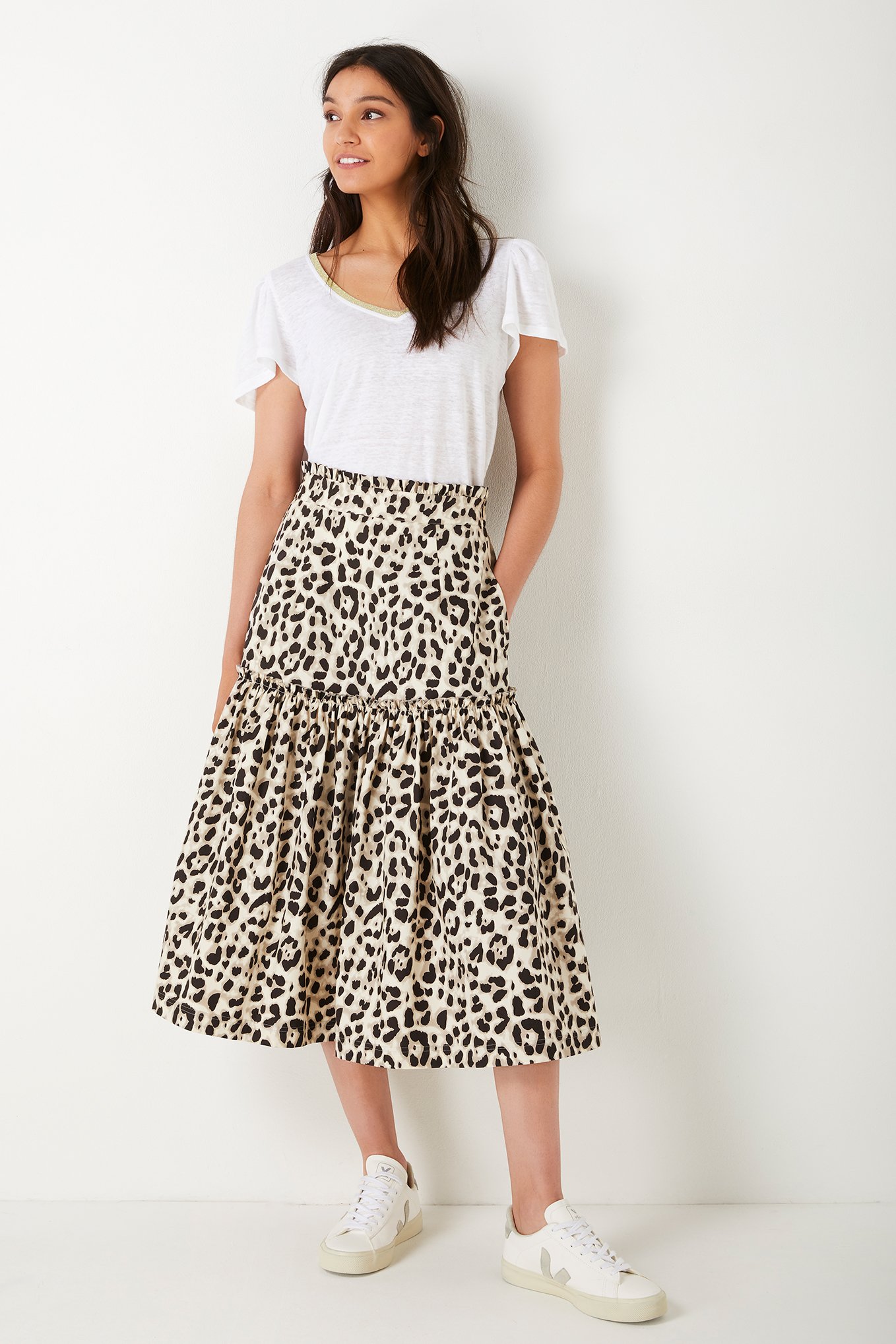 Esmee Tiered Leopard Skirt - Neutral