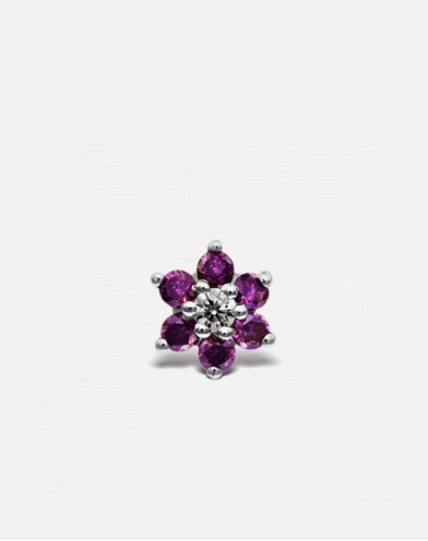 5.5mm Rose Purple Diamond Flower Threaded Stud in White Gold