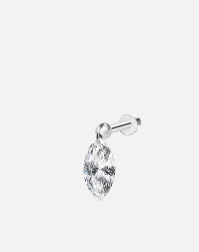 7mm Floating Marquise Diamond Threaded Charm Earring in White Gold
