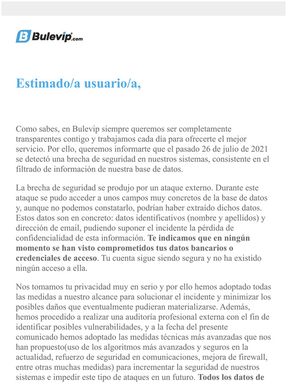 Informacin importante sobre tus datos en una brecha de seguridad