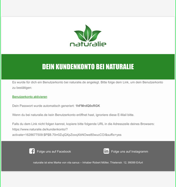 Dein Kundenkonto bei naturalie.de - Bitte besttigen