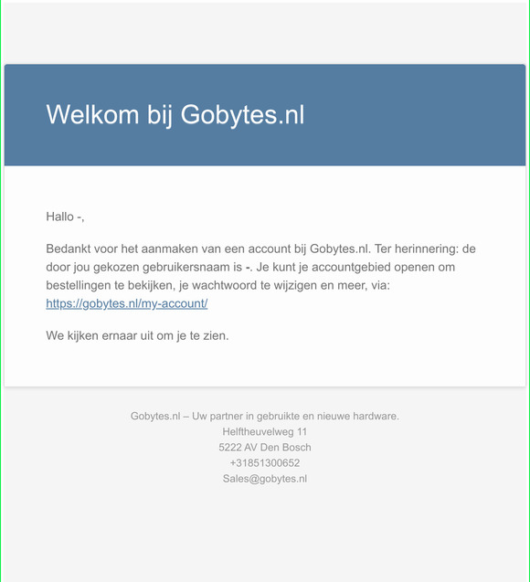 Je account bij Gobytes.nl is aangemaakt!