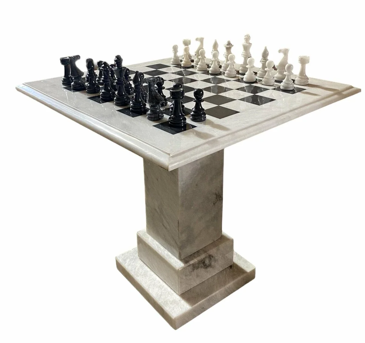 18 Large Black & White Marble Chess Set w/ Green Border