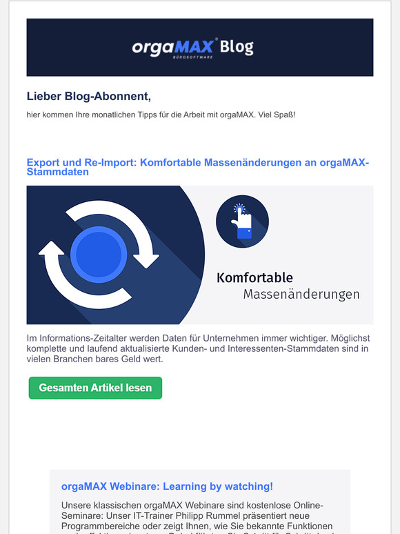 Export und Re-Import: Komfortable Massennderungen an orgaMAX-Stammdaten