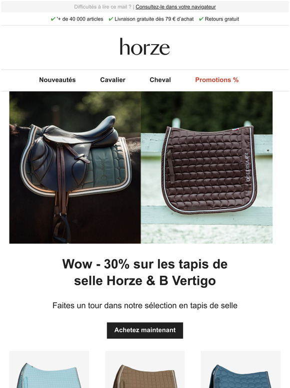 Wow ! 30% sur les tapis de selle Horze & B Vertigo 