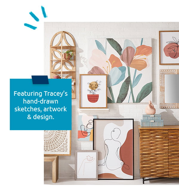 Featuring Tracey's hand-drawn sketches, artwork & design.