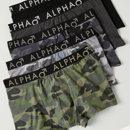 5pk print trunks Sizes: S-XXL. $20pk.