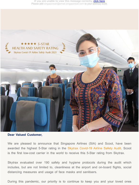 Singapore Airlines Singapore Airlines Awarded Skytrax 5Star Health