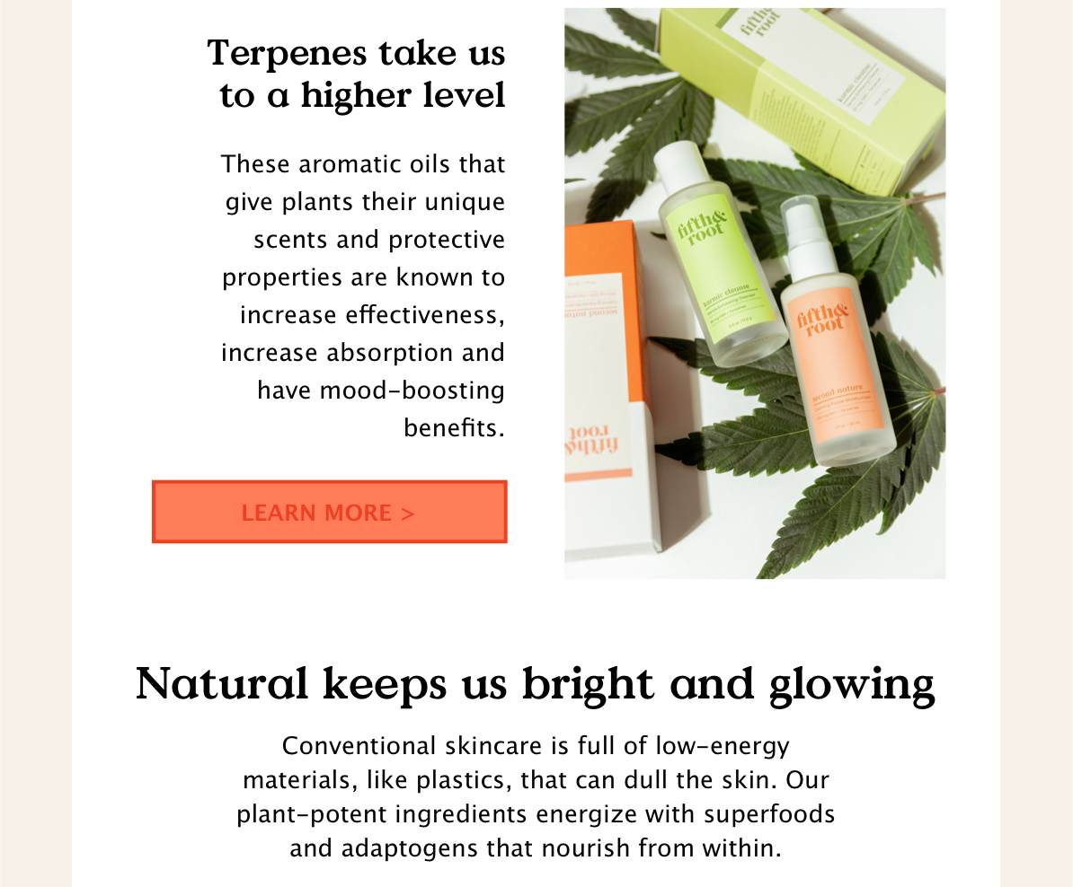 Terpenes take us to a higher level These aromatic oils that give plants their unique scents and protective properties are known to increase effectiveness, increase absorption and have mood-boosting benefits.