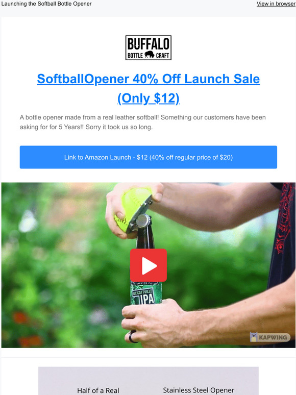 We've finally launched The SoftballOpener, a bottle opener made from a real Leather Softball!