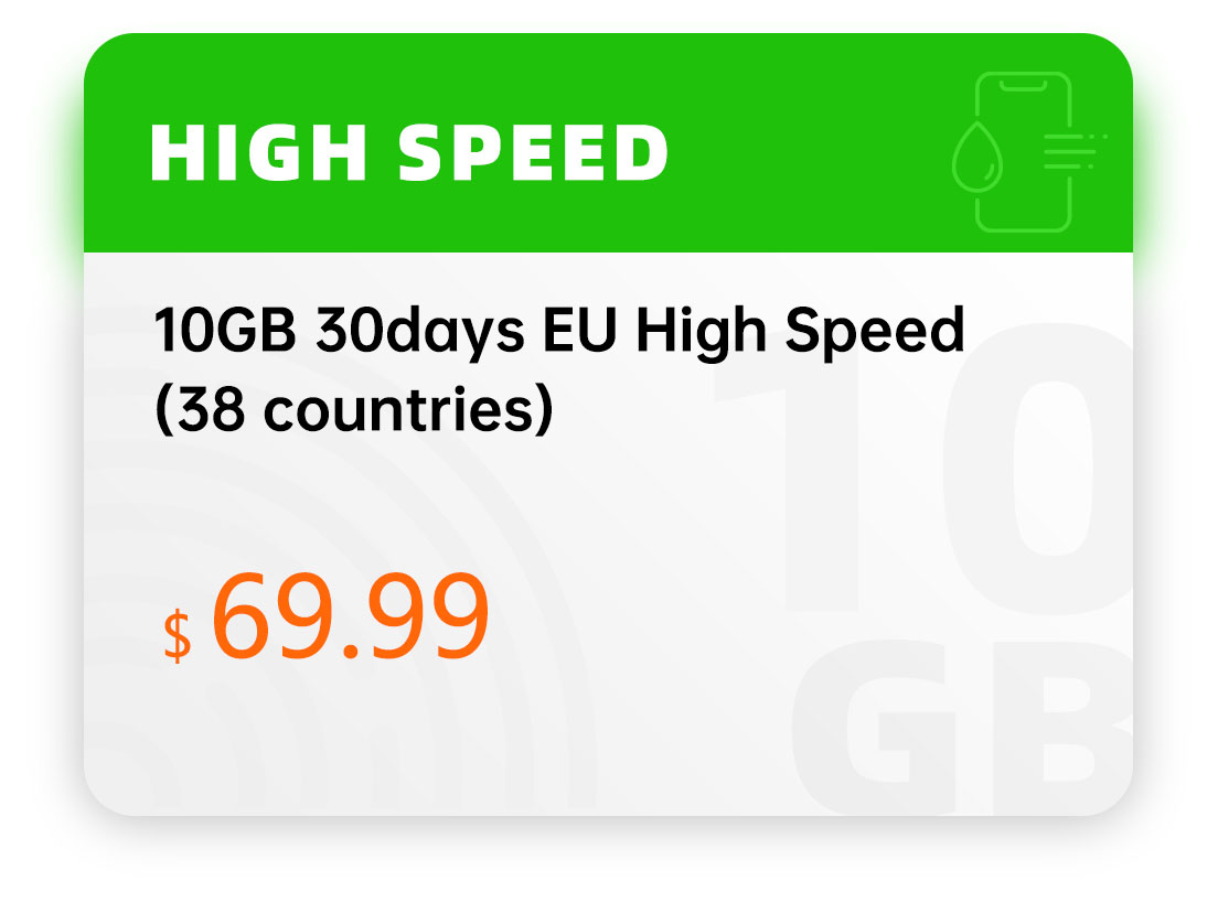 10GB 30-day EU High Speed (38 Countries) Data Package - GlocalMe®