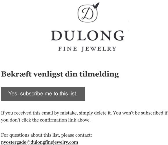 Dulong Fine Jewelry (DK): Bekrft venligst  din tilmelding