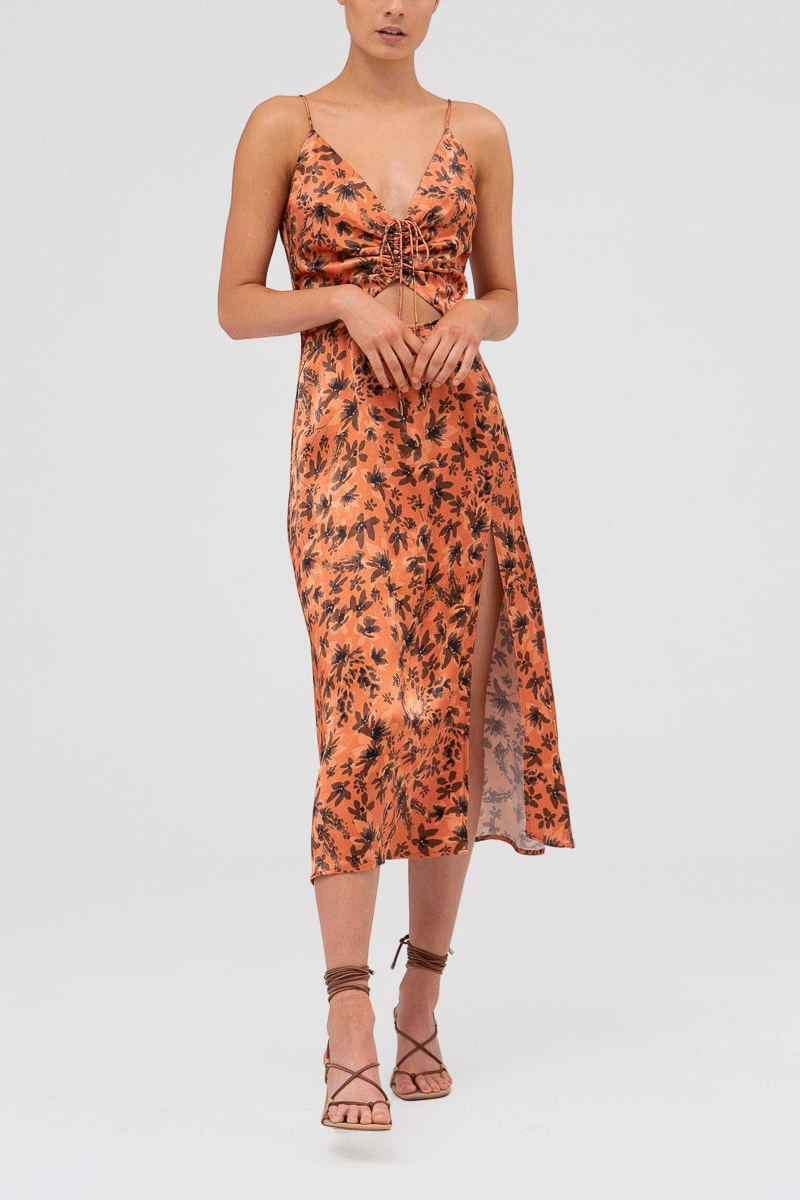 finders keepers aranciata ruffle strap dress