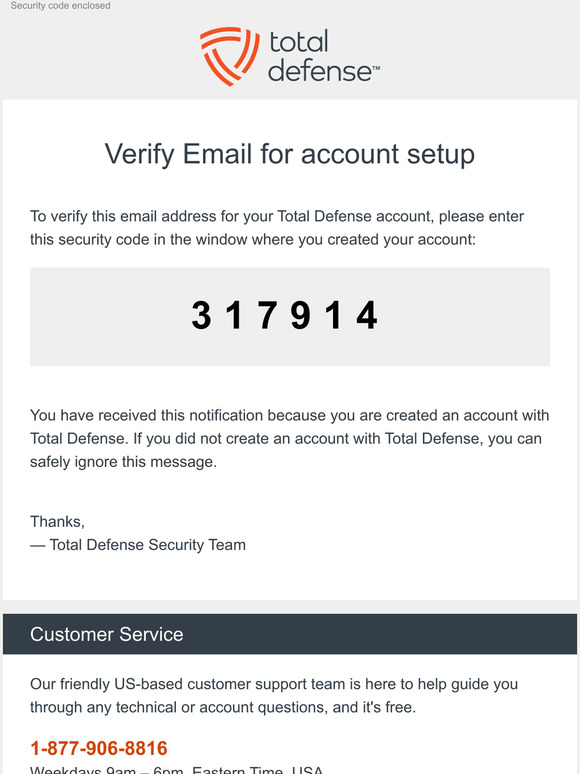 Total Defense Account Setup