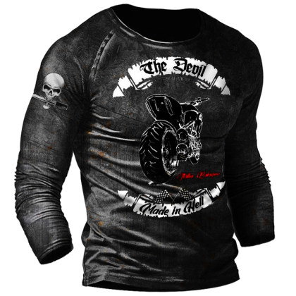 Men's Skull Motorcycle Print Outdoor Top