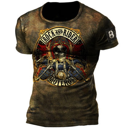 Skull Motorcycle Print Outdoor Casual Top