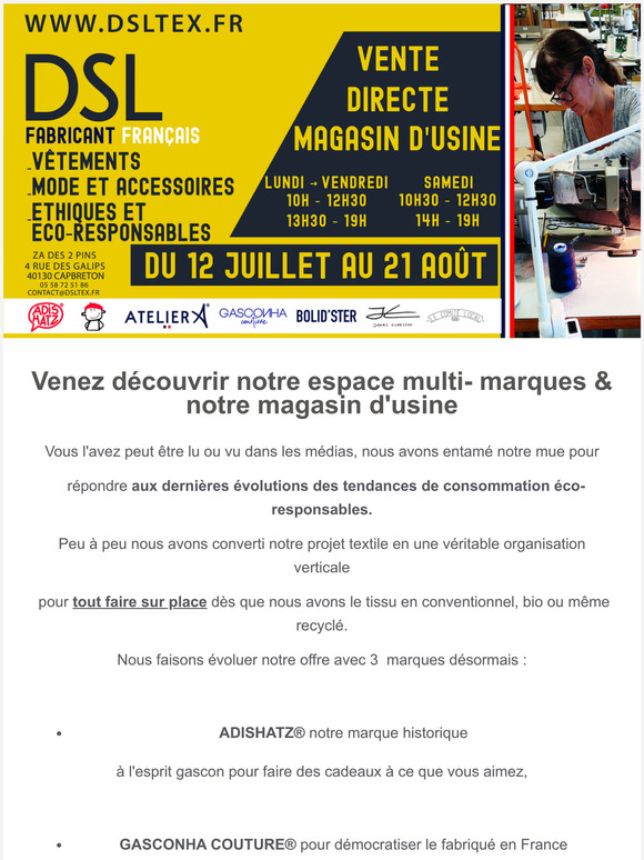 Unique  dans la rgion : Visitez notre magasin d'usine et nos corners multi-marques fabriqus France