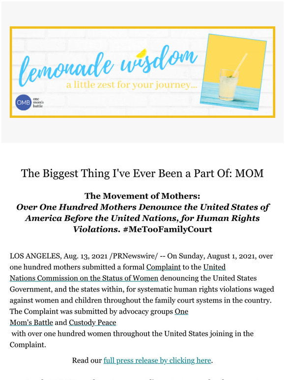 One Mom's Battle Lemonade Wisdom Movement of Mothers Milled