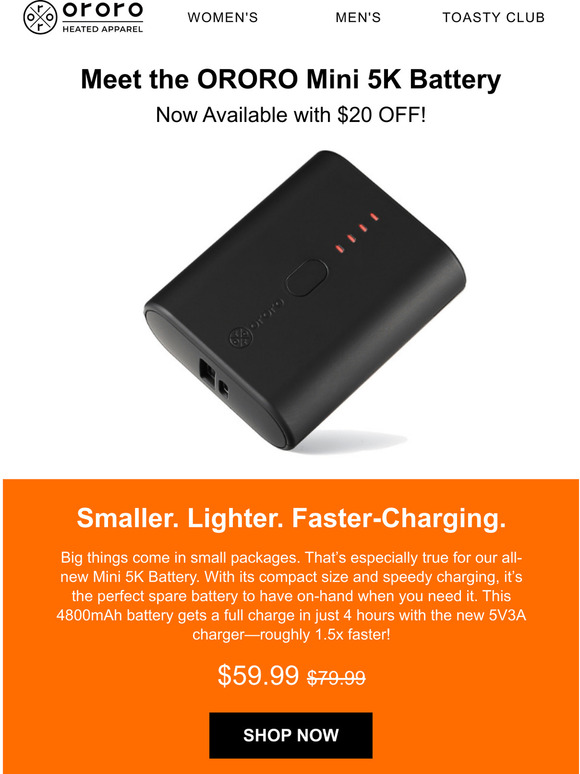 ororowear Now Available The ORORO Mini 5K Battery Milled