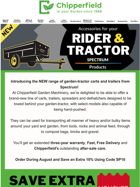 Save Extra 10% Ride On & Garden Tractor Accessories!  