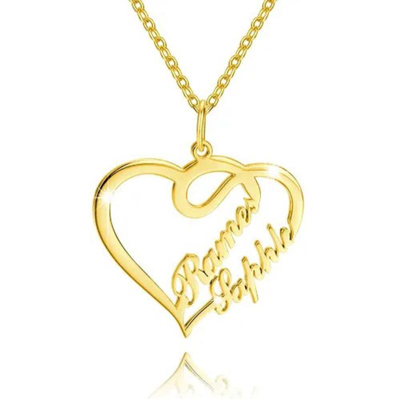 Heart Name Necklace with 2 Names Personalized Custom Name Necklace Mother's Day Gift