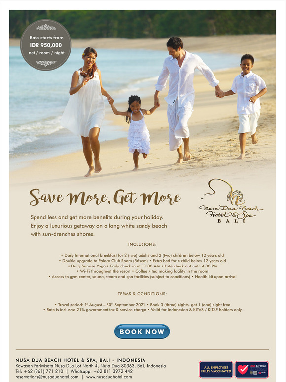 Nusaduahotel An Enticing Save More Get More Offer At The Nusa Dua Beach Hotel Spa Milled