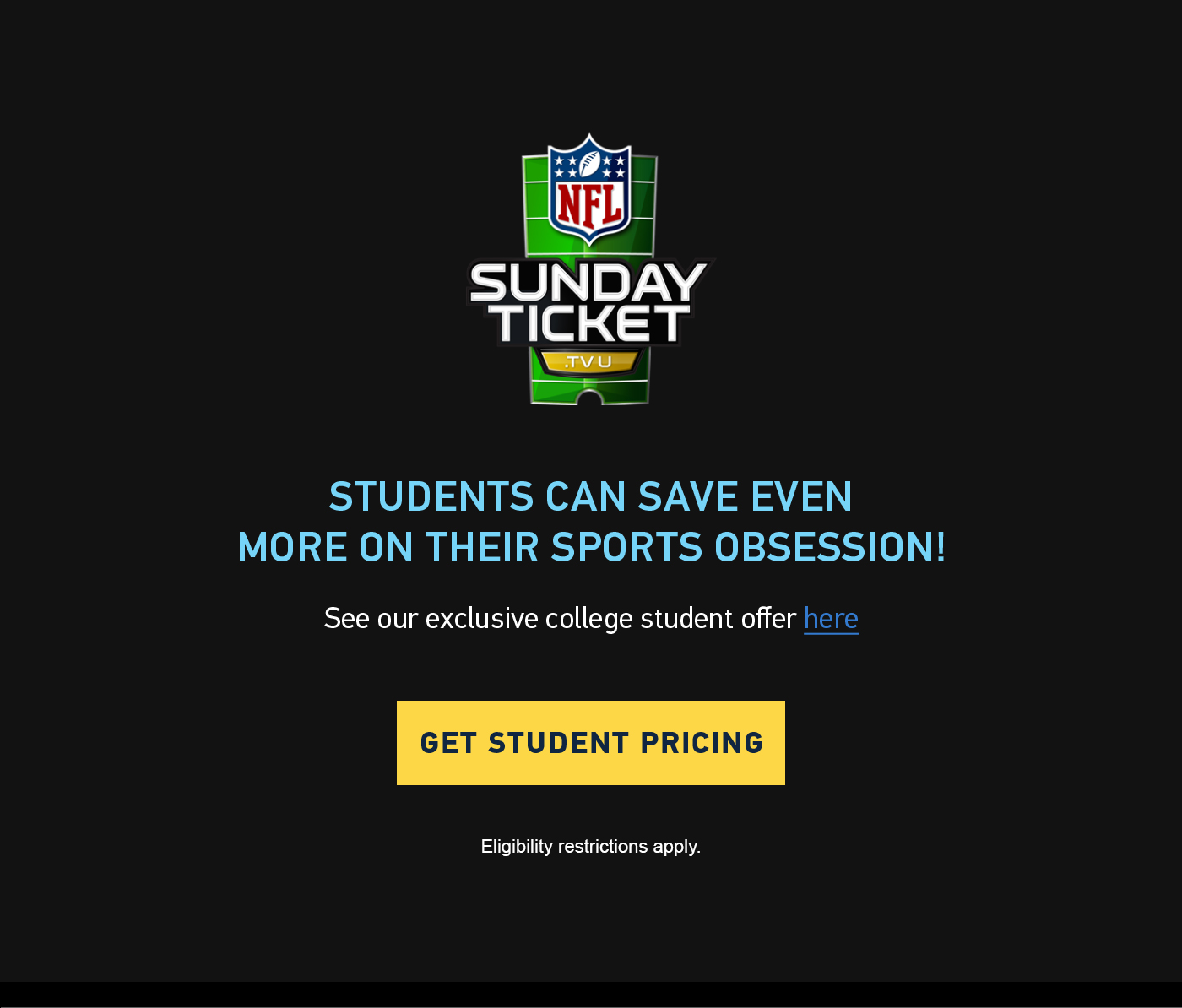 NFL Sunday Ticket student price: eligibility, how to sign up