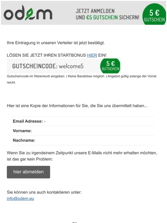 ODEM customer list (clean, Apr14): Anmeldung besttigt.