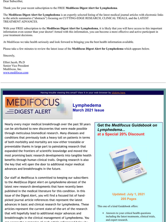 Your FREE Subscription to the Medifocus Digest Alert for Lymphedema
