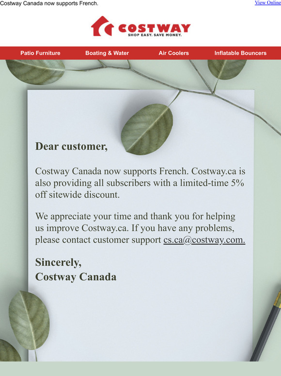 Update: Costway Canada now supports French.