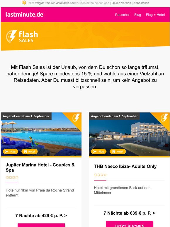 Dein Urlaub ab 369 - jetzt mit unseren Flash Sales