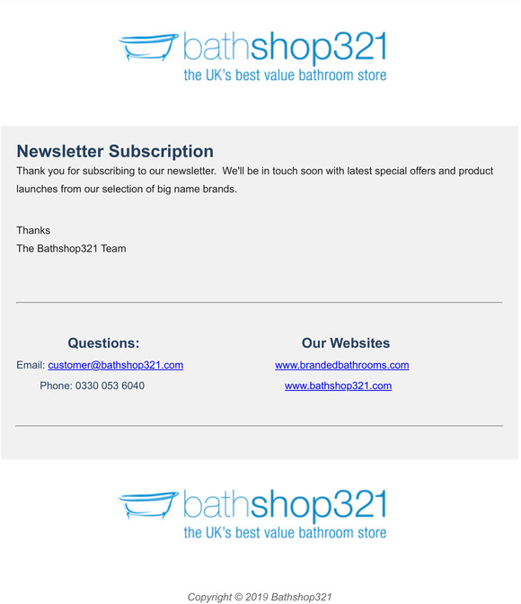 Newsletter Subscription  Bathshop321