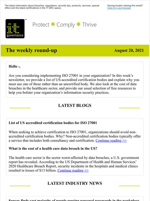 IT Governance: List of US accredited certification bodies for ISO 27001 ...