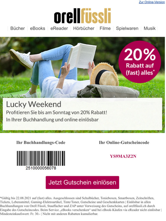 Lucky Weekend: 20% Rabatt auf (fast) alles