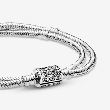 Pandora Moments Double Wrap Barrel Clasp Snake Chain Bracelet/Necklace, Sterling silver