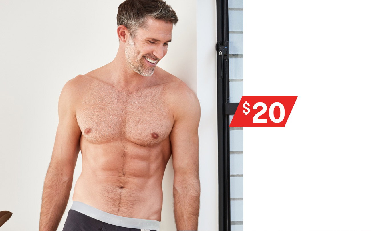 Mens 5pk organic cotton trunks $20.